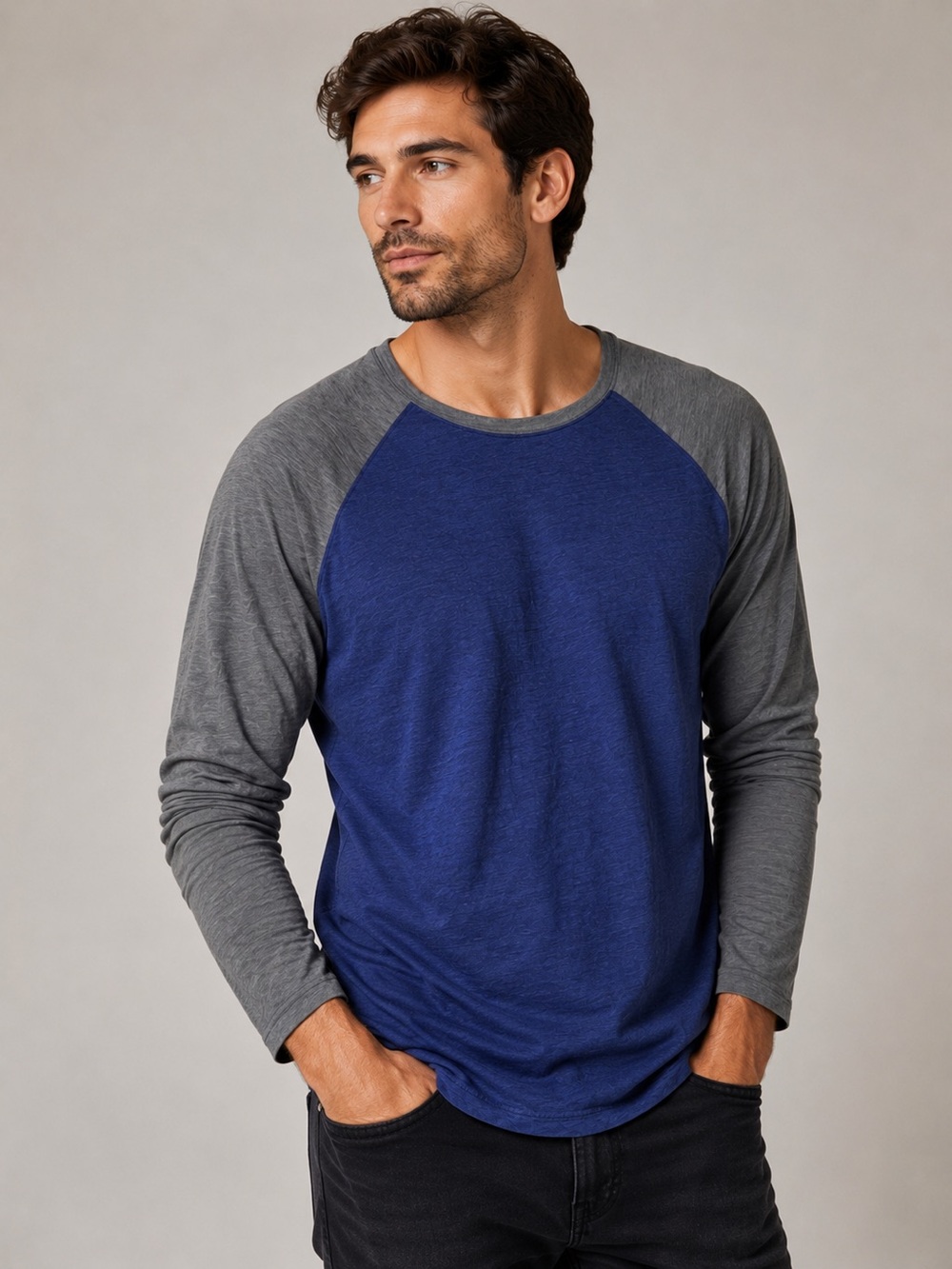 Vince Long Sleeve Raglan Colorblock T Shirt Gray & Navy Size Medium Cotton